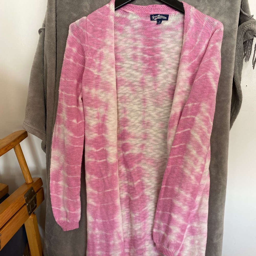 Freshman 1996 pink and white knit tie dye long sleeve long sweater